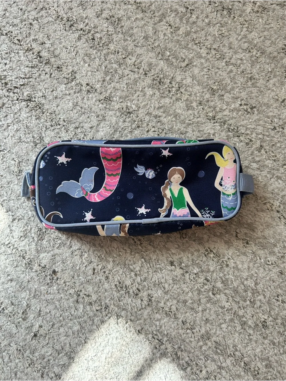 Pottery Barn Kids McKenzie Navy Mermaid Pencil Case with Pink & Green Accents